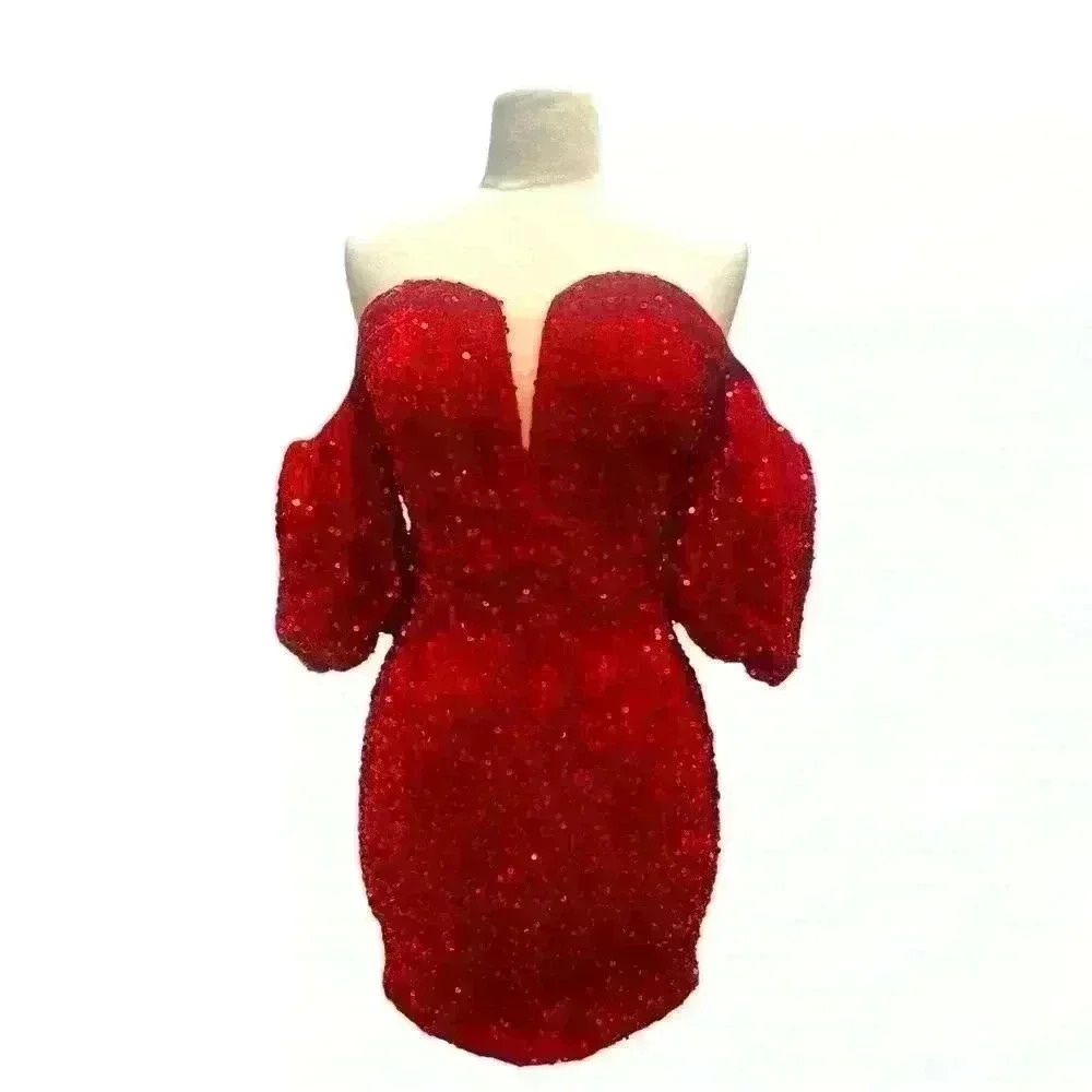 Sexy off the shoulders red 👠sequence dress